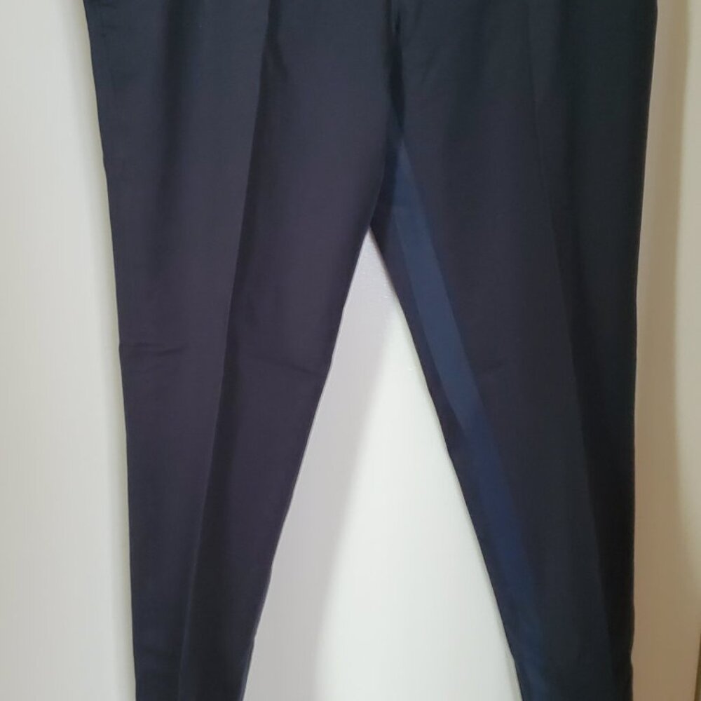 Lanvin Ladies Italian Navy Blue Cotton Pants Slacks Inner Leg Stripe Size 8R